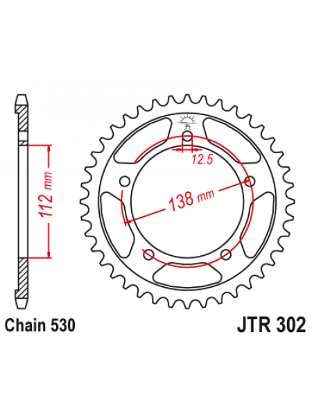Звезда задняя (ведомая) JT 530-42, JTR302.42 стальная